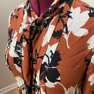 Rust and Black Silk blouse with neck tie